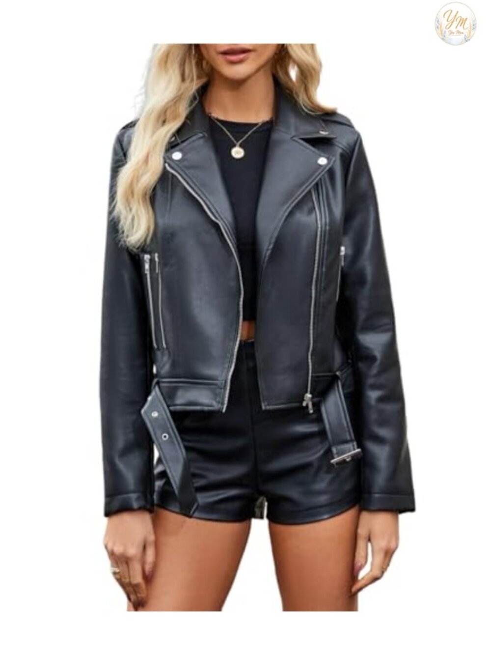 Womens Faux Leather Motorcycle Jacket Oversized Long Sleeve Belted Y2k Coats